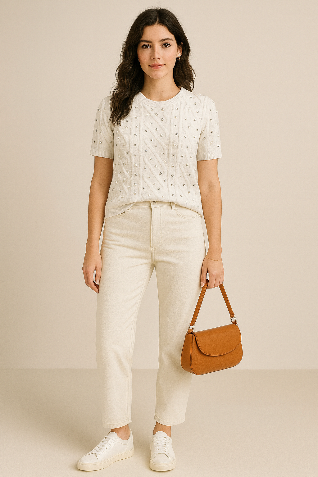 Pull manches courtes perles et strass