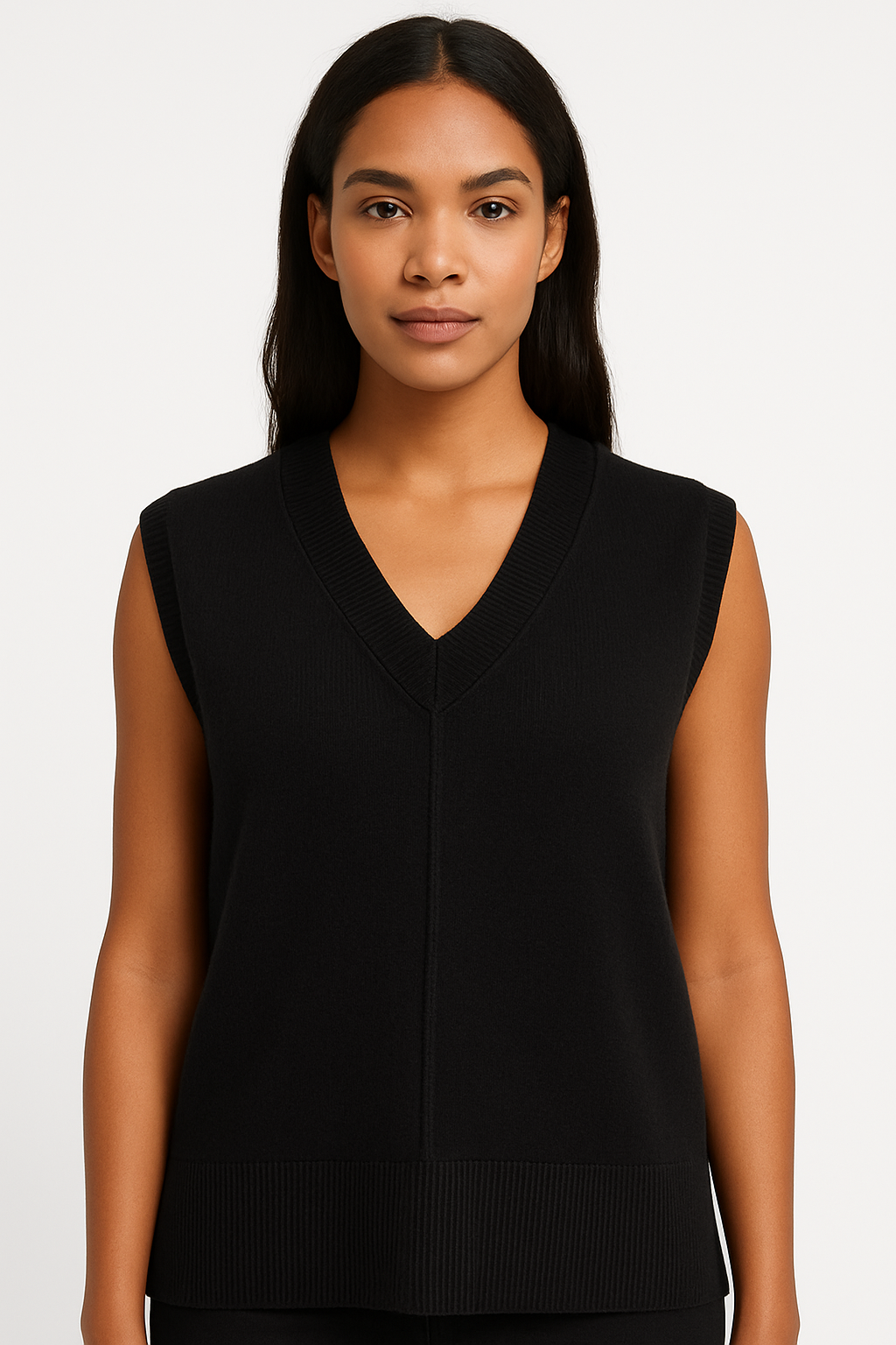 Pull sans manche col V