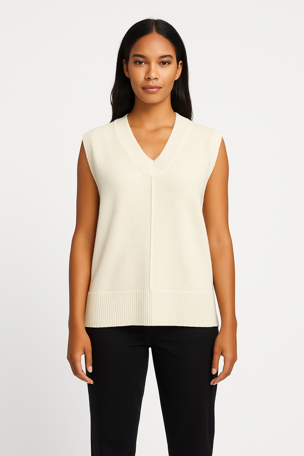 Pull sans manche col V