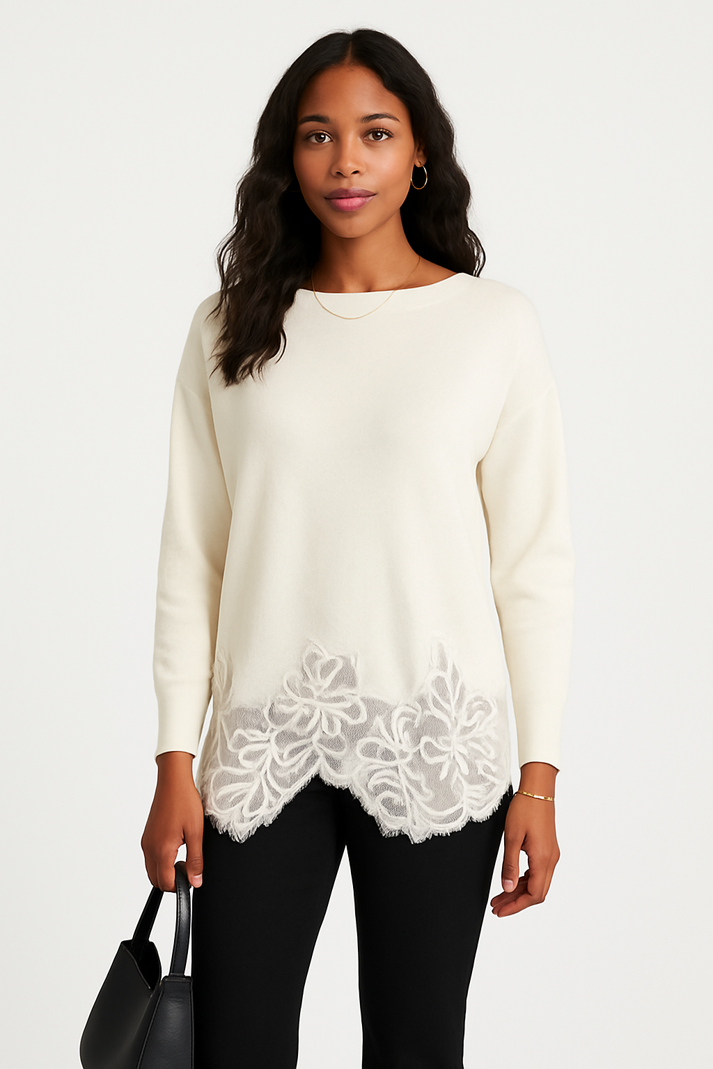 Pull manches longues dentelle