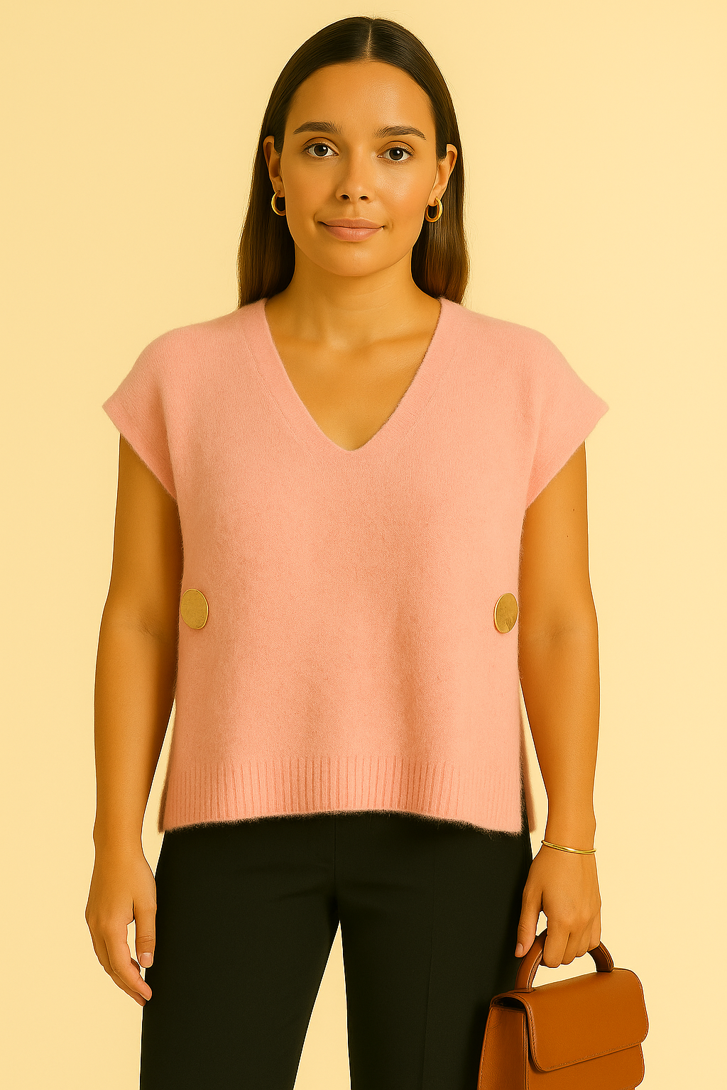 Pull col V boutons dorés