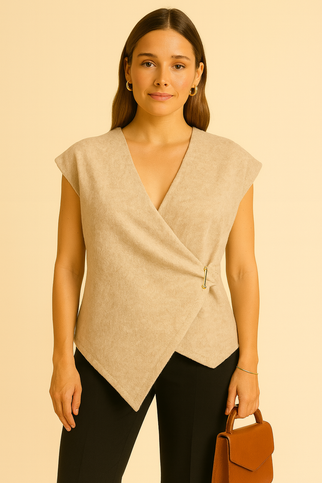 Pull sans manche broche doré