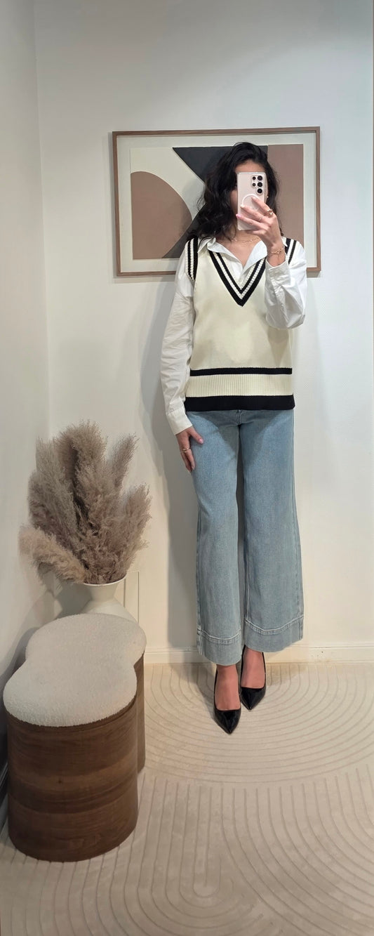 Pull col V contrasté