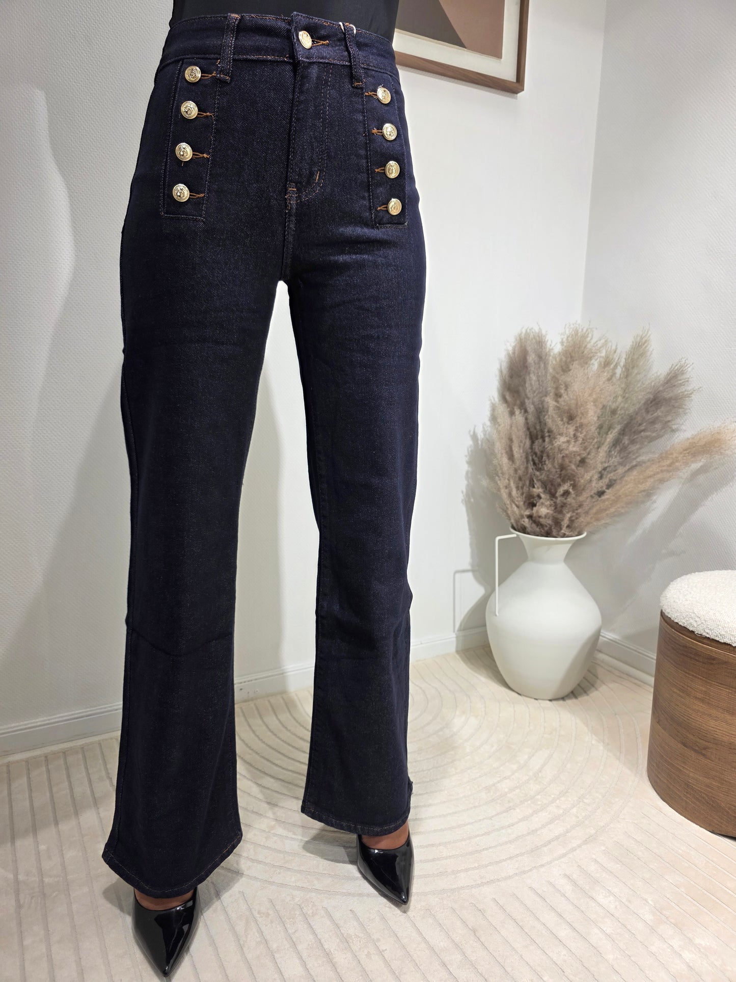 Jeans Wideleg brut boutons dorés