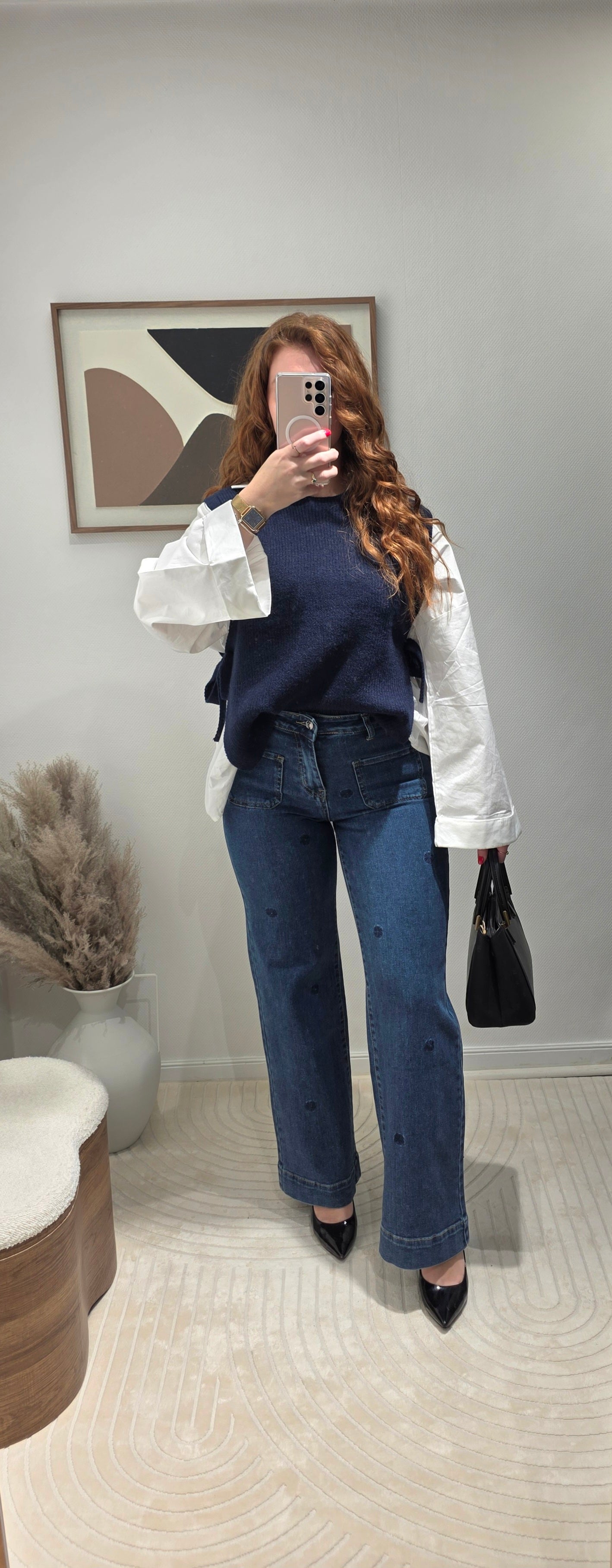 Jeans Wideleg fleurs brodés