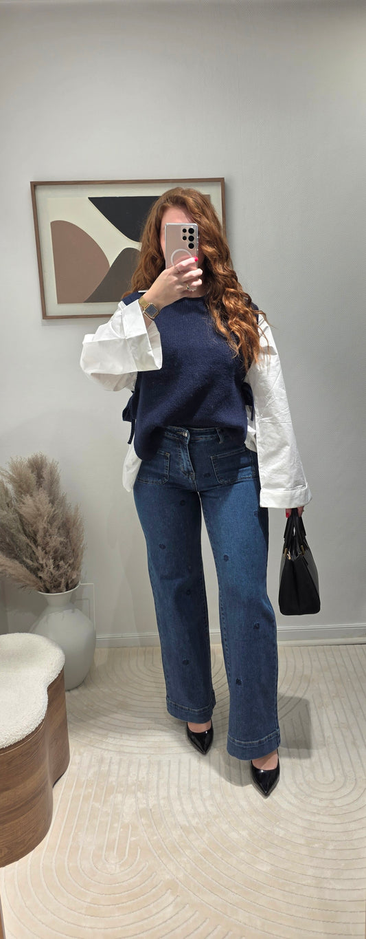 Jeans Wideleg fleurs brodés