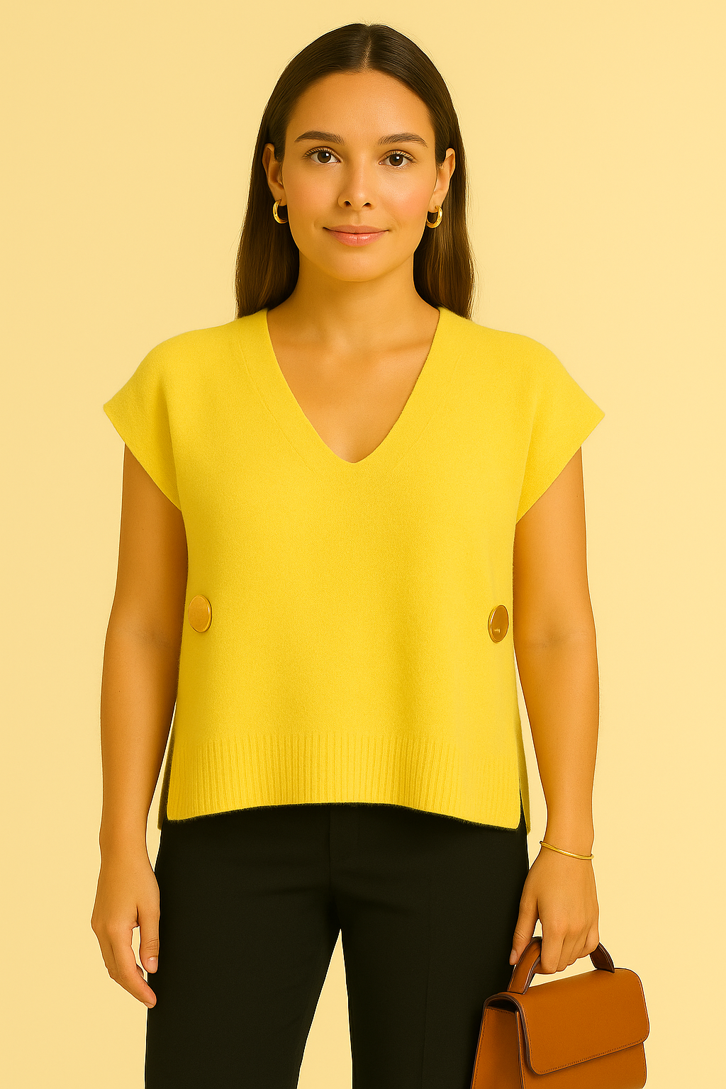 Pull col V boutons dorés