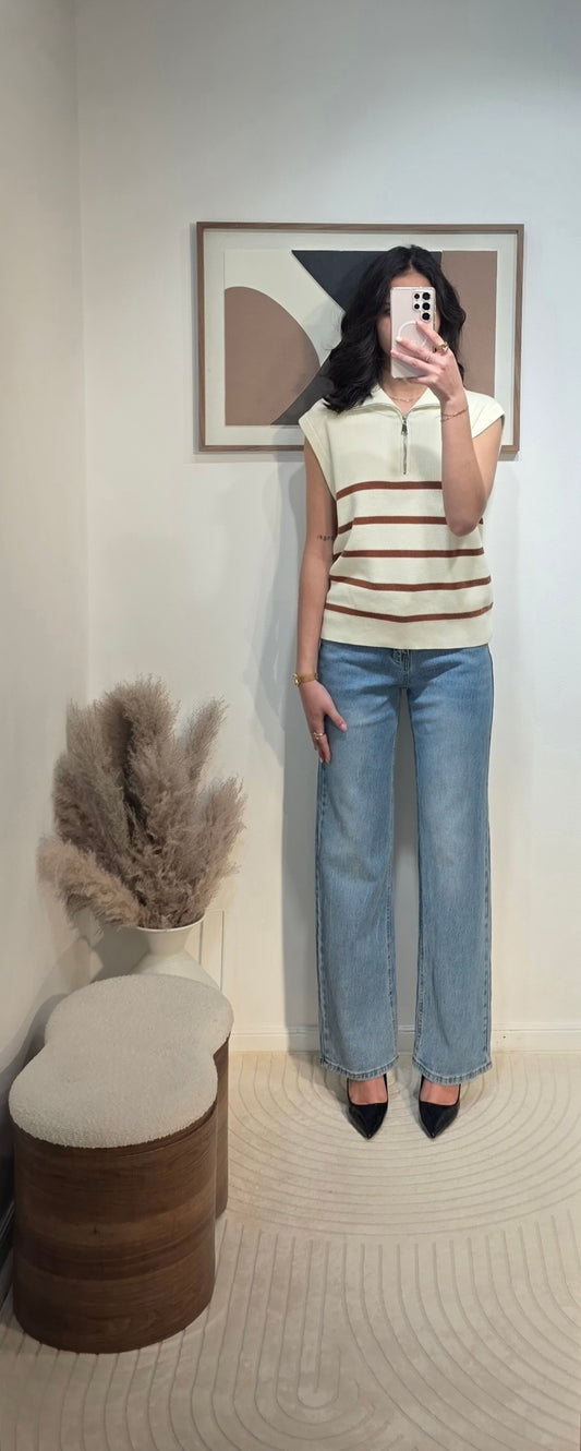 Pull tricoté col zippé