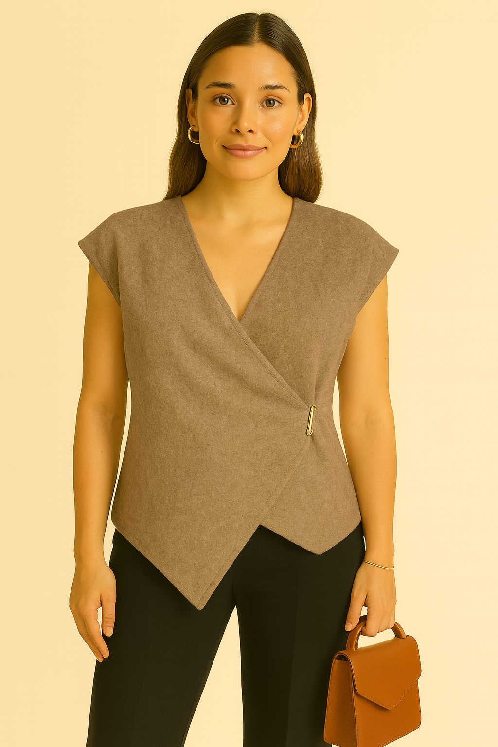 Pull sans manche broche doré