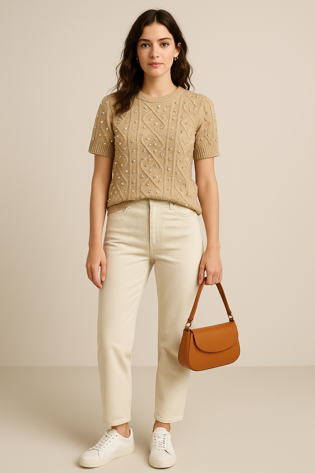 Pull manches courtes perles et strass