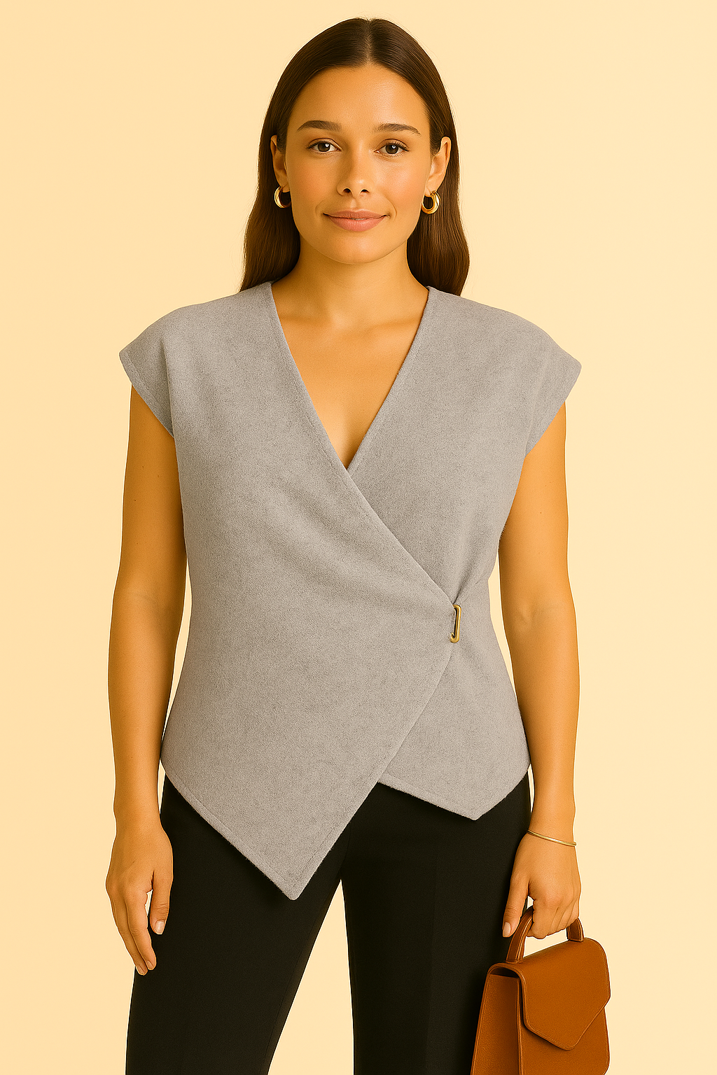 Pull sans manche broche doré