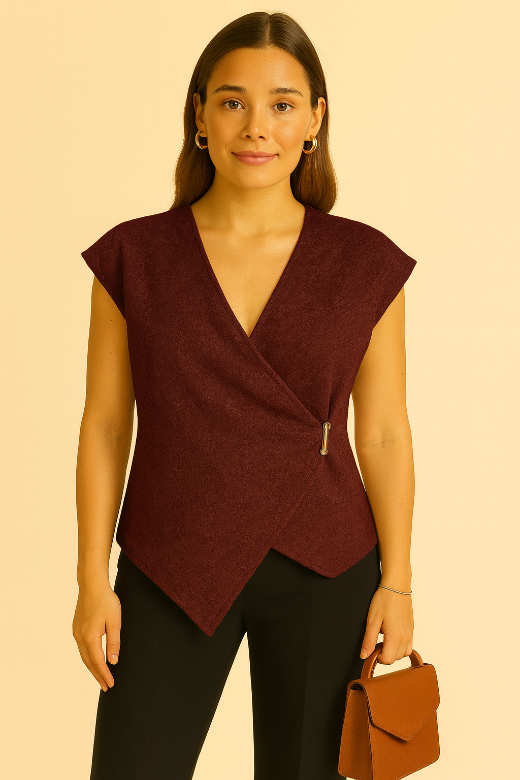 Pull sans manche broche doré