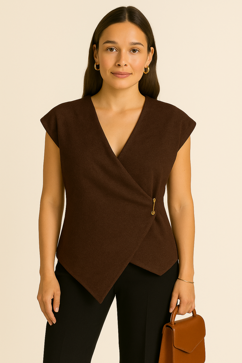 Pull sans manche broche doré