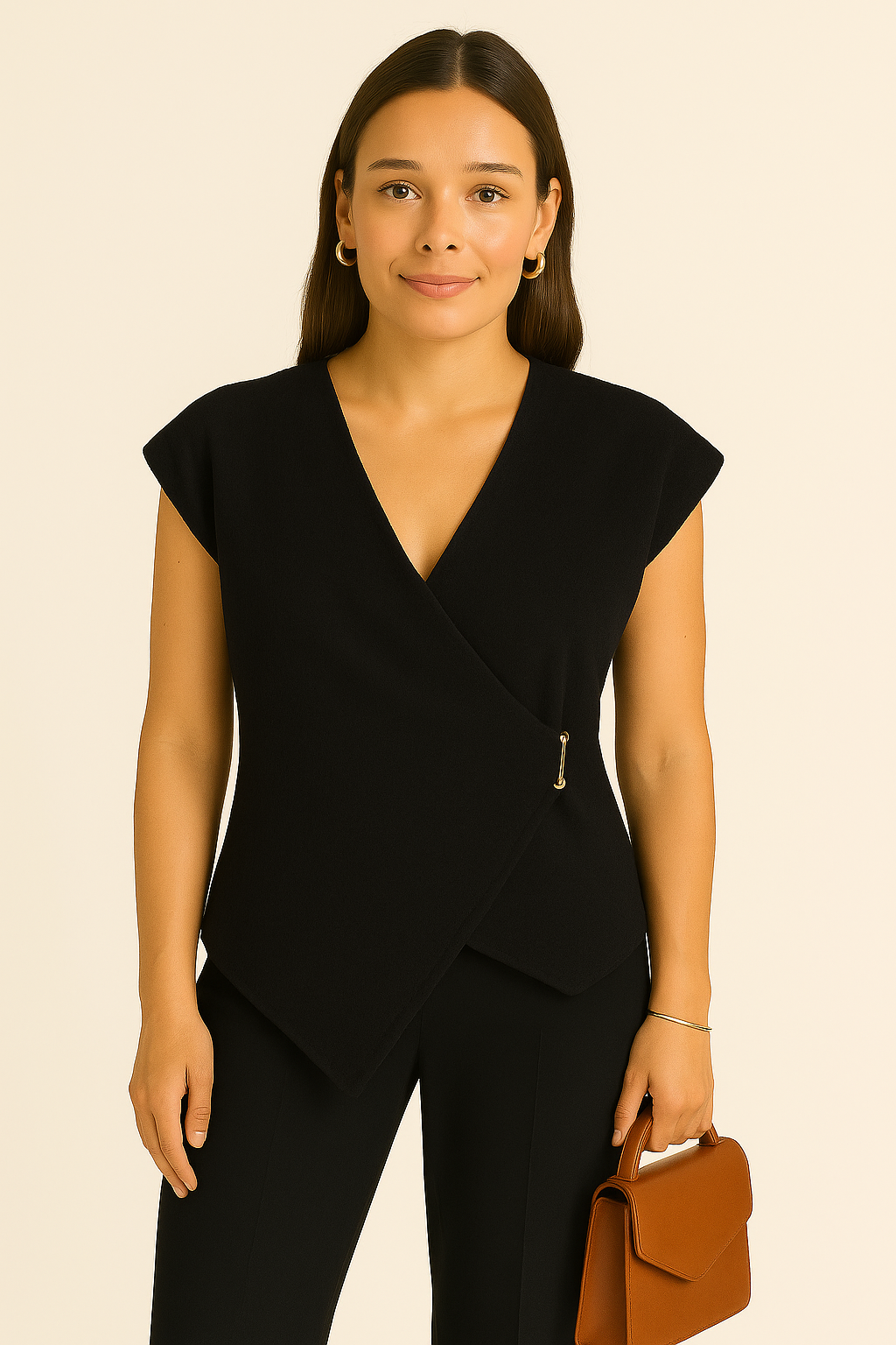 Pull sans manche broche doré