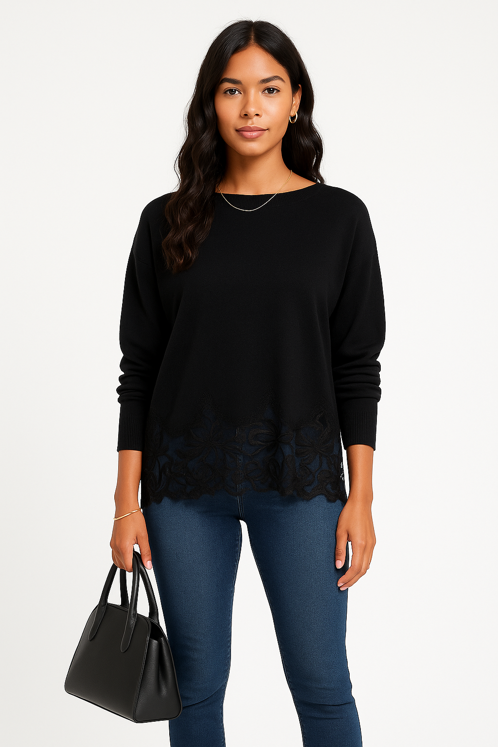 Pull manches longues dentelle