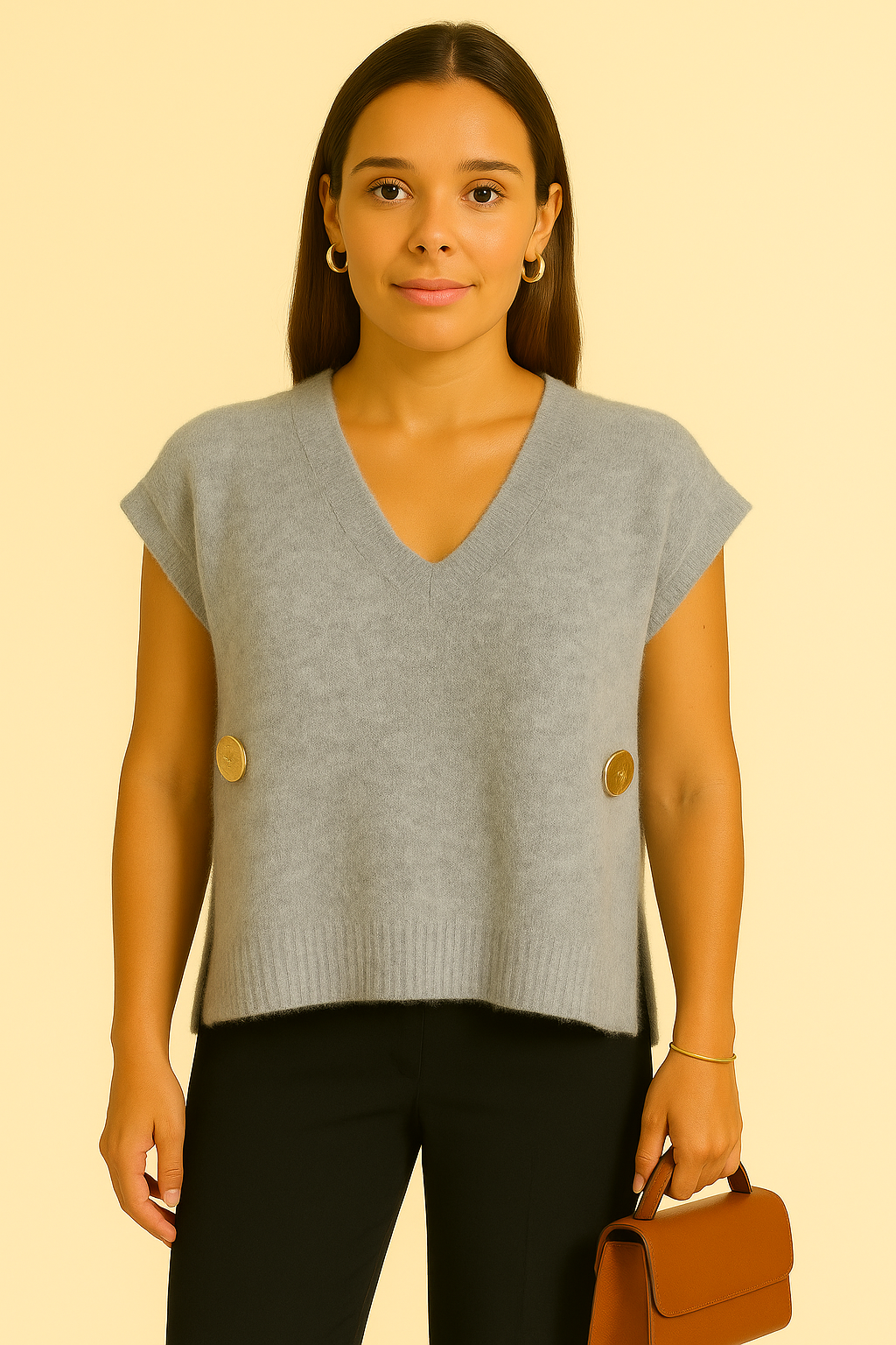 Pull col V boutons dorés